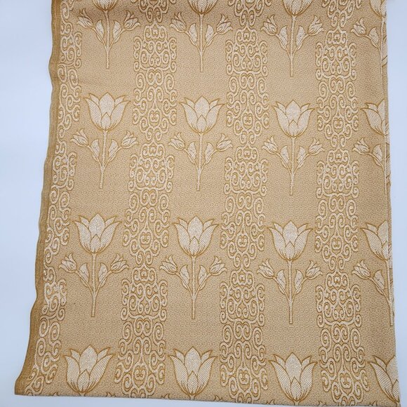 1960s 70s Gold Textured Polyester Upholstery Fabric Tulips 48" W 2yds 12" VTG - Picture 2 of 7